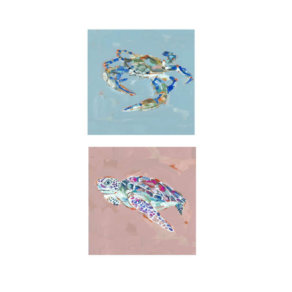 Coastal Love Blue Crab Turtle Seahorse Fine Art Print