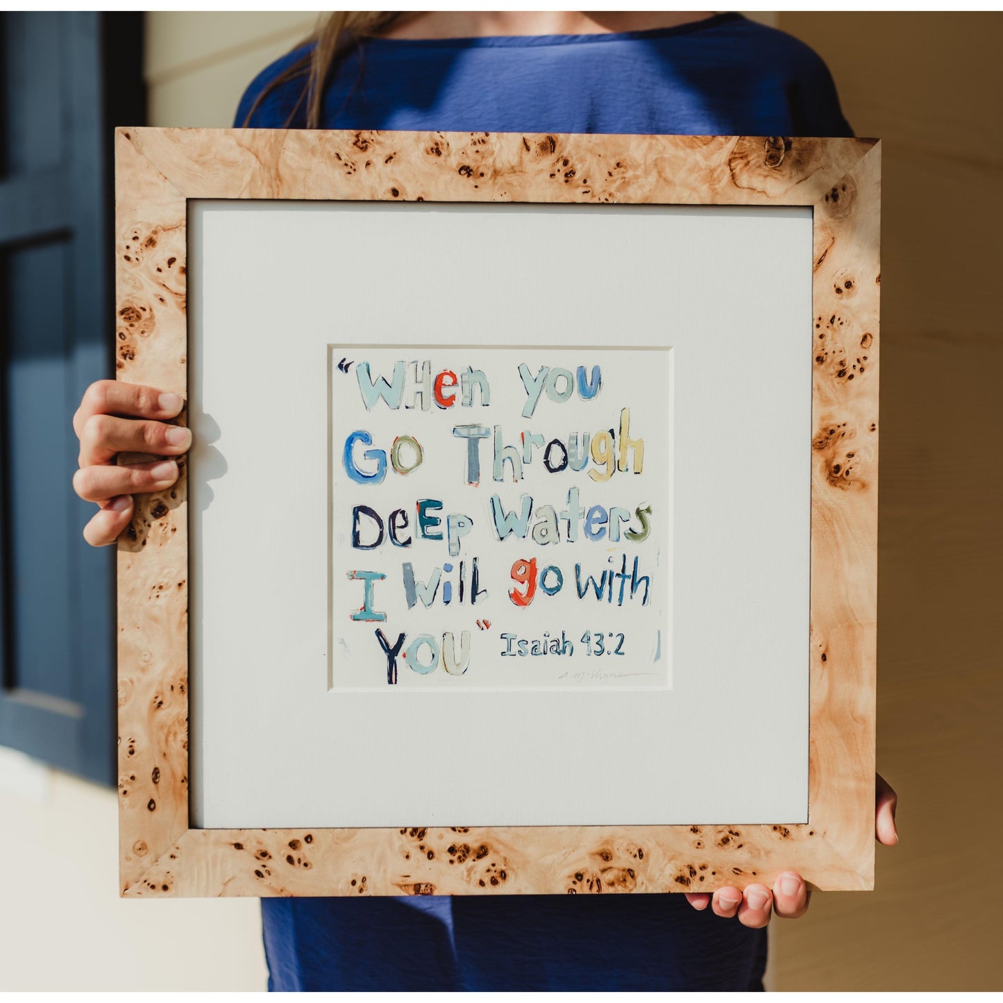Isaiah 43:2 Blue Bible Verse Fine Art Print