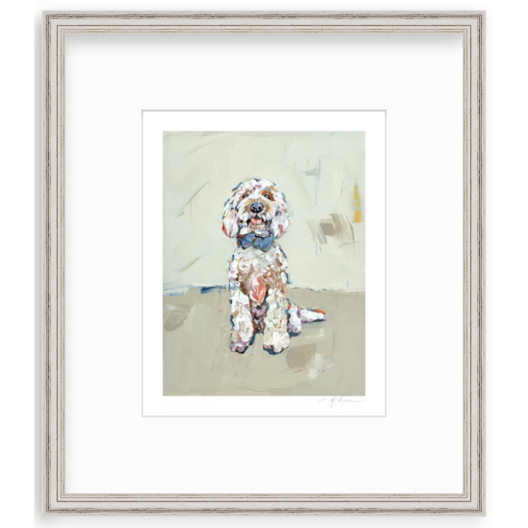 Goldendoodle Blue Bow Fine Art Print