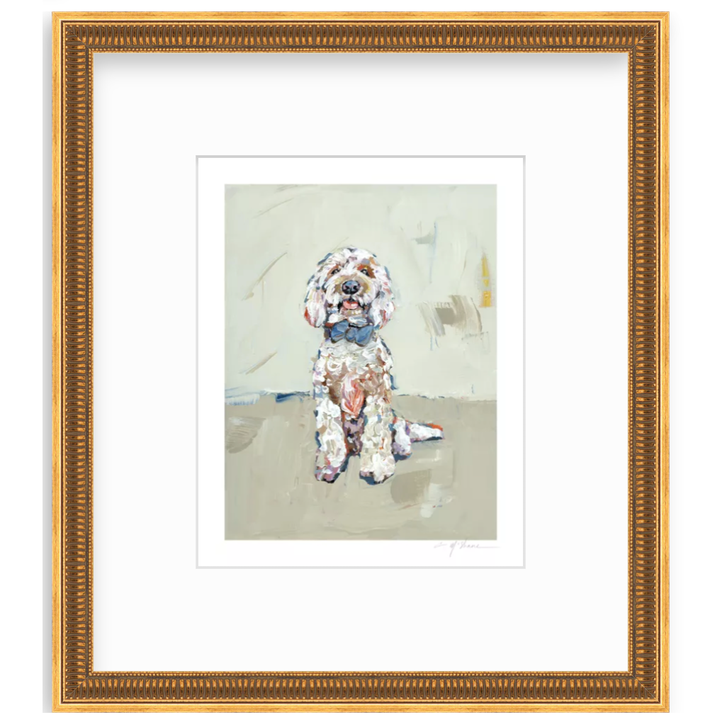 Goldendoodle Blue Bow Fine Art Print