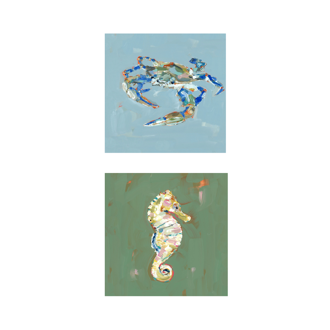 Coastal Love Blue Crab Turtle Seahorse Fine Art Print