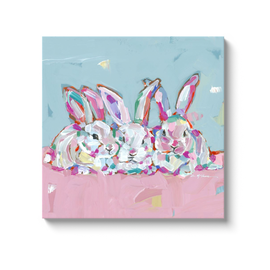 "Hip Hap Hop" bunnies on canvas