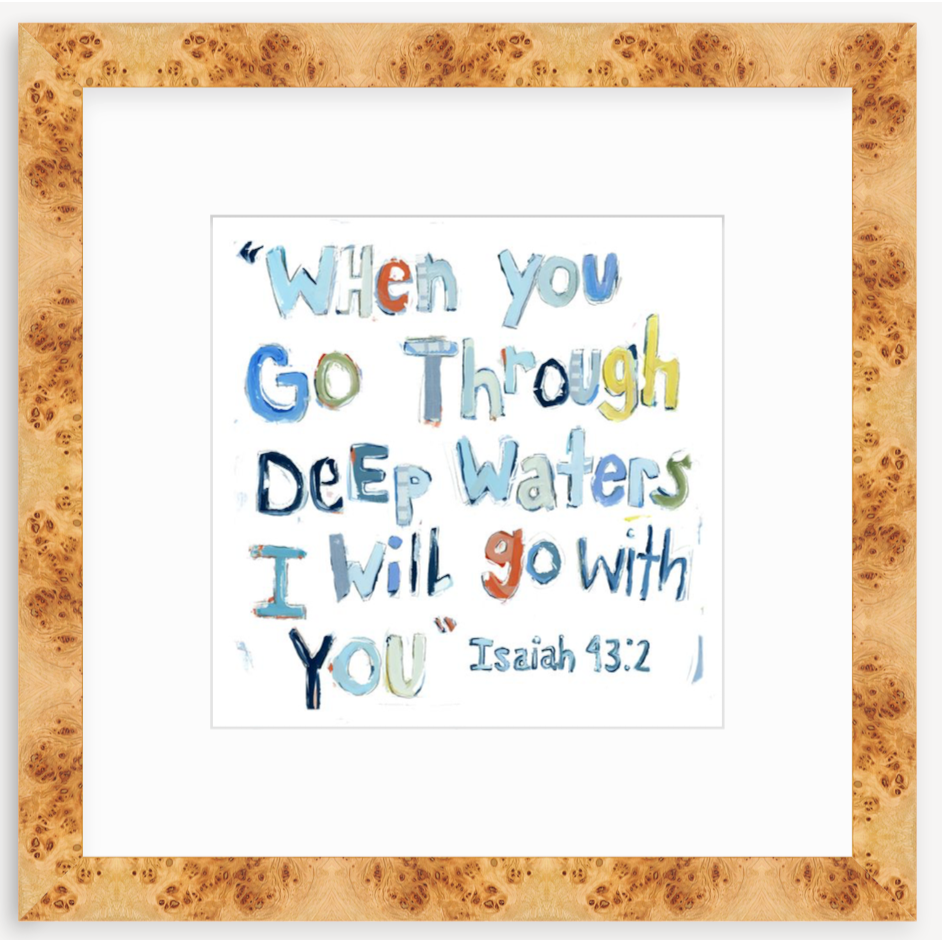 Isaiah 43:2 Blue Bible Verse Fine Art Print