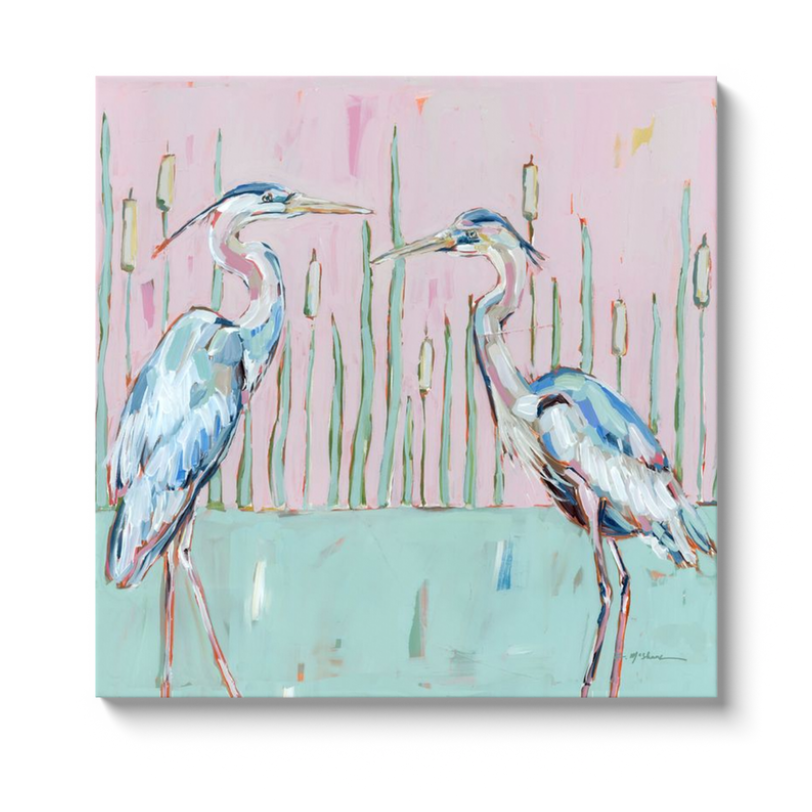 "Follow Your Path" blue herons on canvas