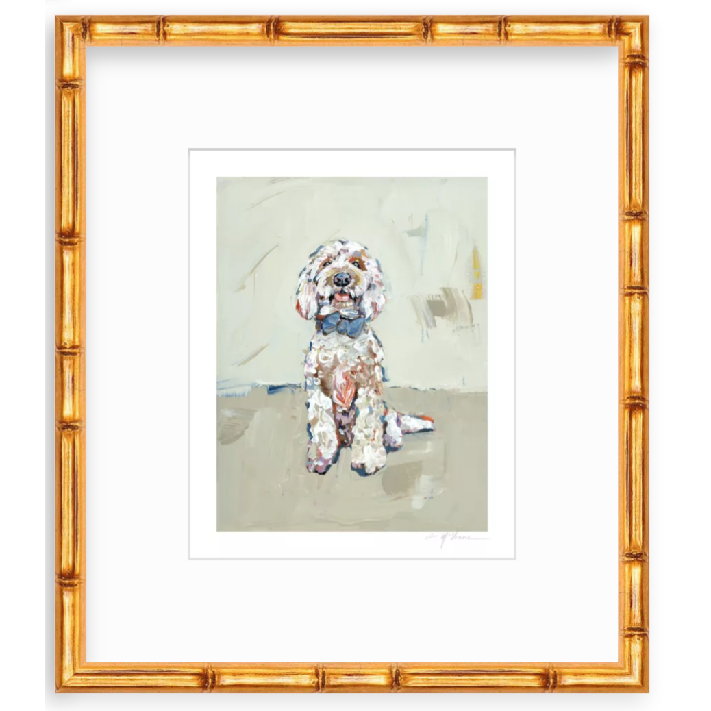 Goldendoodle Blue Bow Fine Art Print