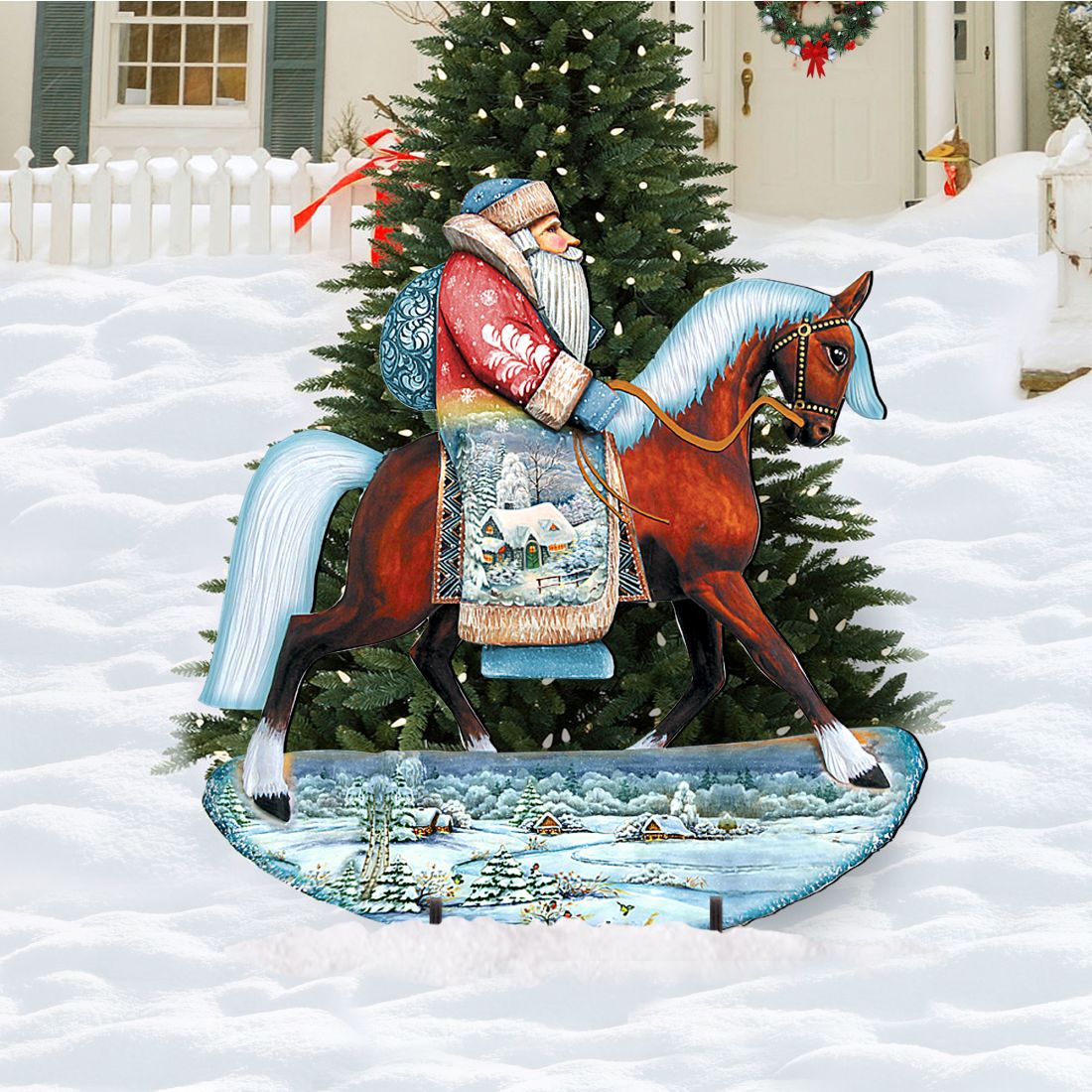 Horsey Santa Christmas Outdoor Yard Sign by G. DeBrekht - Christmas Santa Snowman Decor - 8151121F