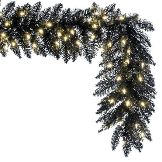 9' Black Fir Artificial Christmas Garland, Warm White LED Lights