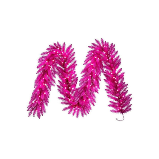 9' Hot Pink Artificial Pre-Lit Garland