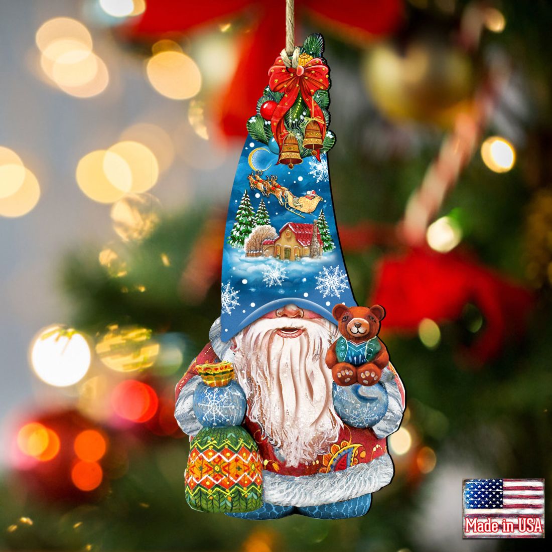 Christmas Gnome Dwarf Wooden Ornaments by G. DeBrekht - Christmas Decor - 8611012