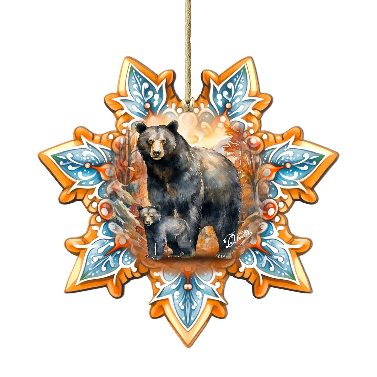 Black Bear Snowflake Large Wooden Ornament by G. Debrekht - Nature Wildlife Decor - 8688407M