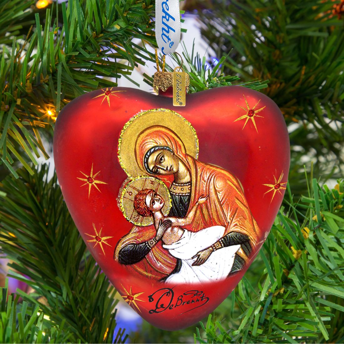 Nativity icon Glass Ornament Set of 3 by G. DeBrekht - Nativity Holiday Decor - 73751-B3