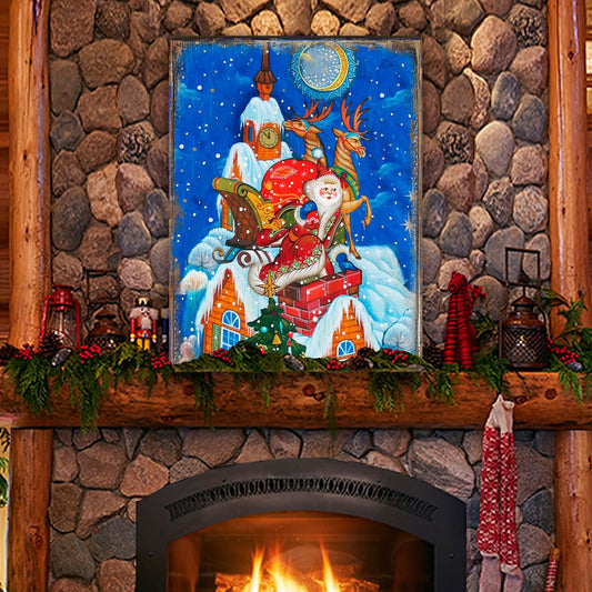 Special Delivery Santa Wooden Wall Art by G. DeBrekht - Christmas Santa Snowman Decor - 81215822B