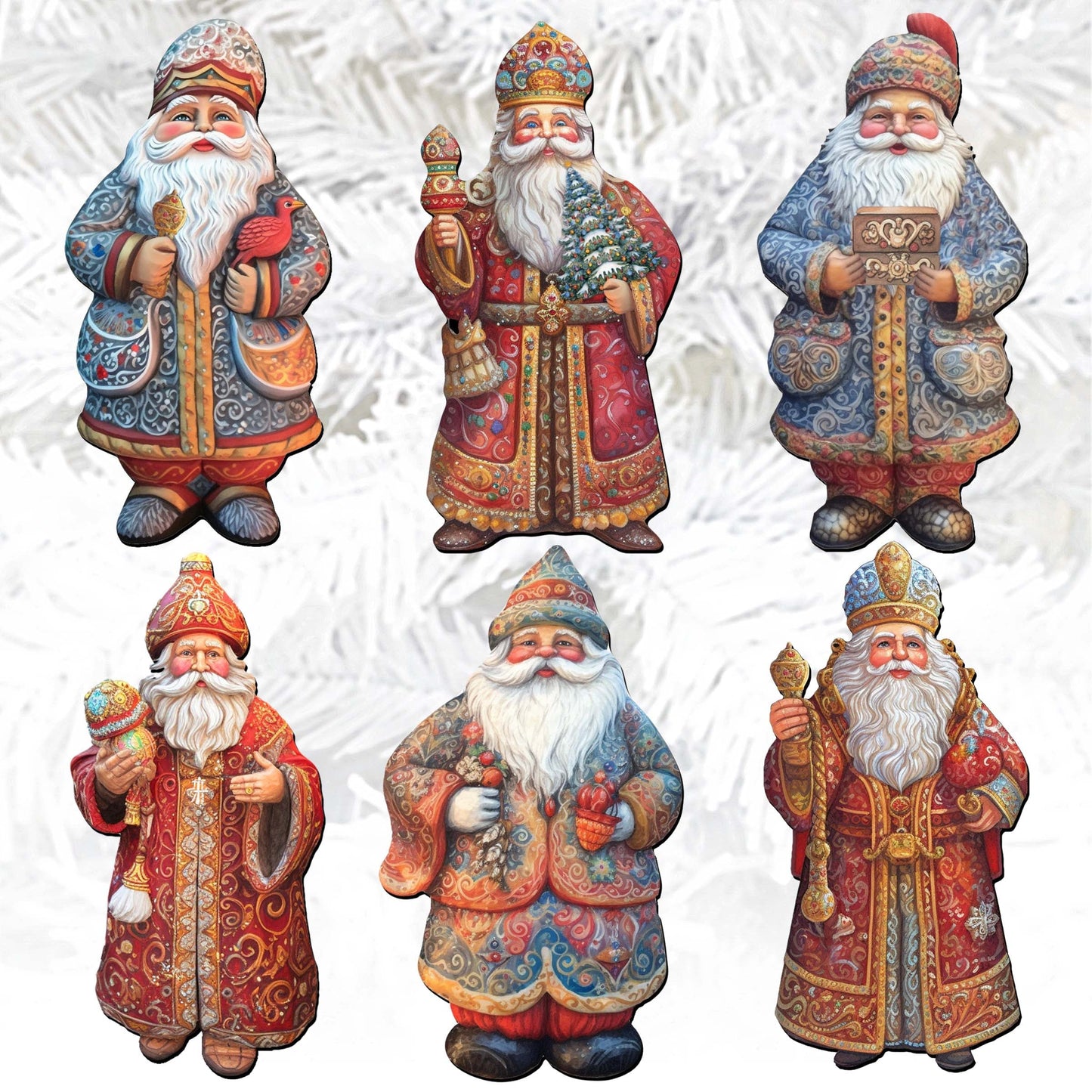 Santa Clip-On Eco Wood Decorative Ornaments Set of 6 by G. Debrekht - Christmas Decor - 8090032C-S6