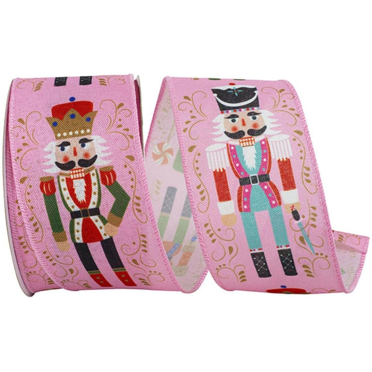 2.5" Nutcracker Scroll Ribbon: Pink (10 Yards)