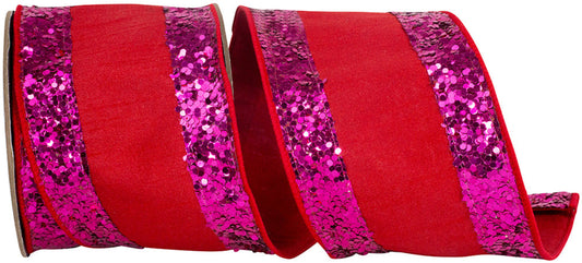 4" Glitter Edge Dupioni Ribbon: Red/Pink (5 Yards)
