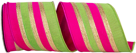 4" Stripe Trimming Overlay Ribbon: Lime/Pink (5 Yards)