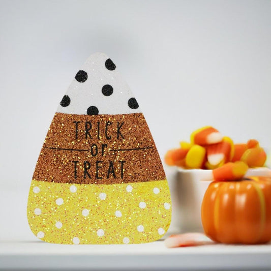 9.5" Glitter Eva Trick or Treat Candy Corn Sign