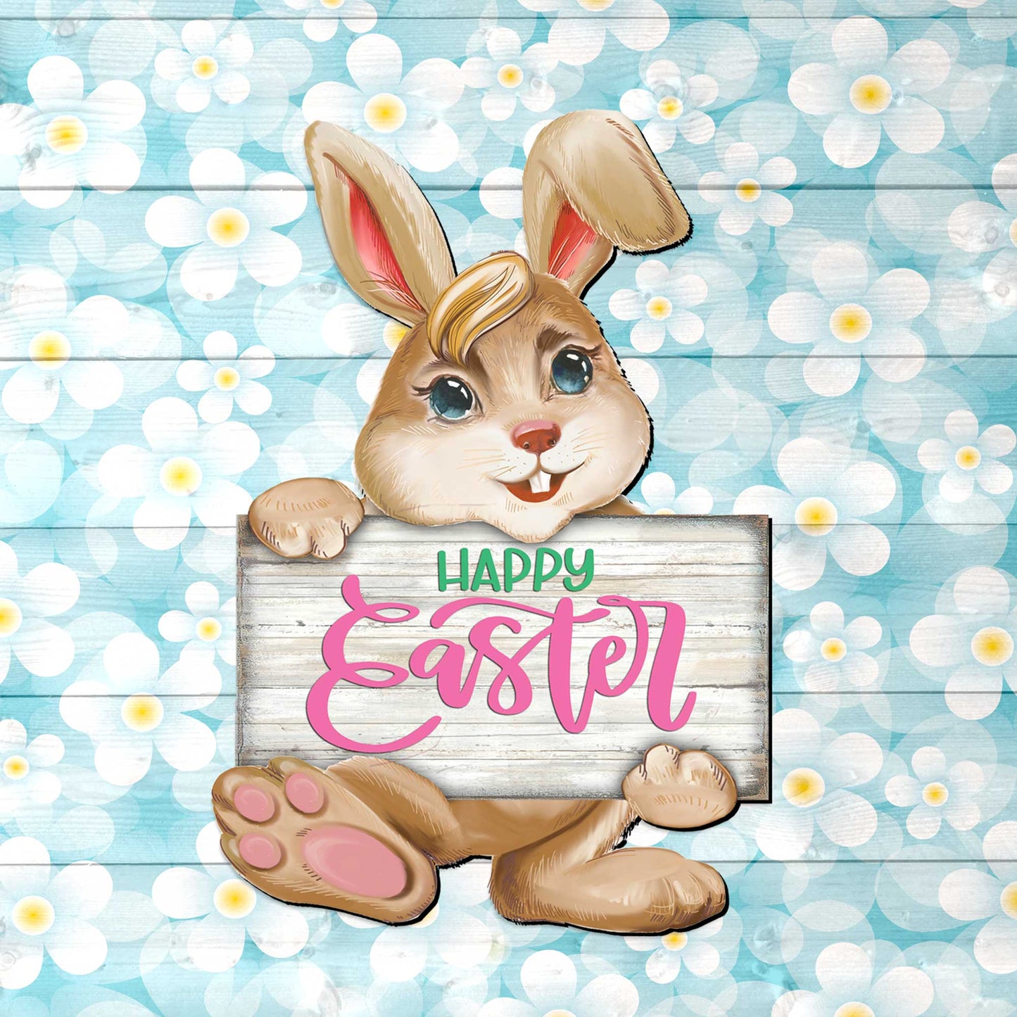 Happy Easter Bunny Wooden Door Hanger by G. DeBrekht - Easter Spring Decor - 815433-1H