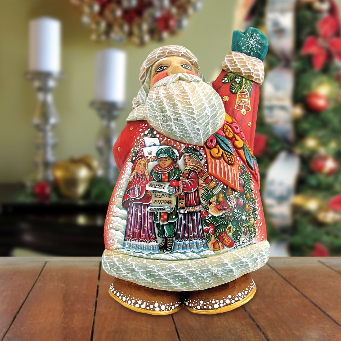 Christmas Chorus Santa Handcrafted Christmas Figurine - G. DeBrekht - Christmas Santa Snowman Decor - 516512
