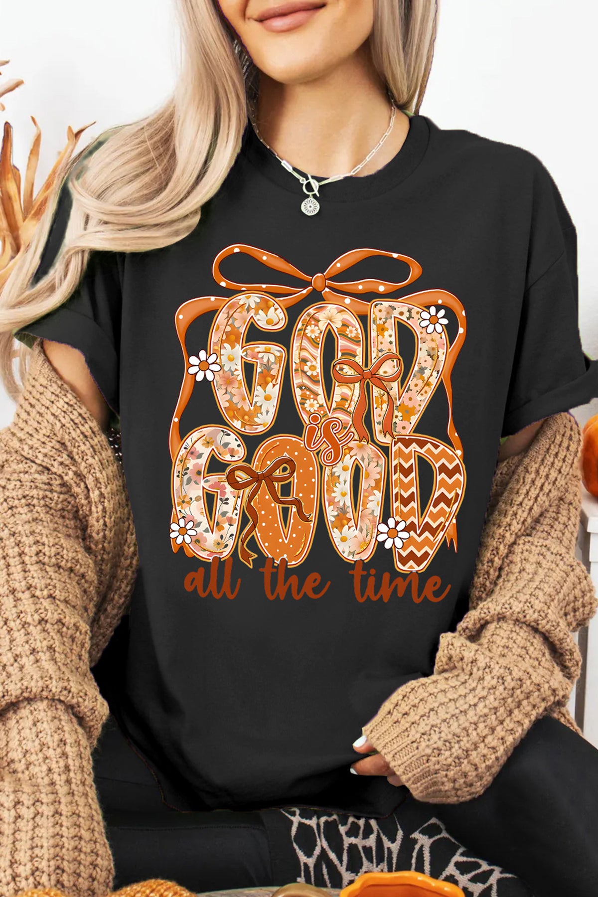 Black GOD IS GOOD Thanksgiving Theme Print Custom Graphic Tee
