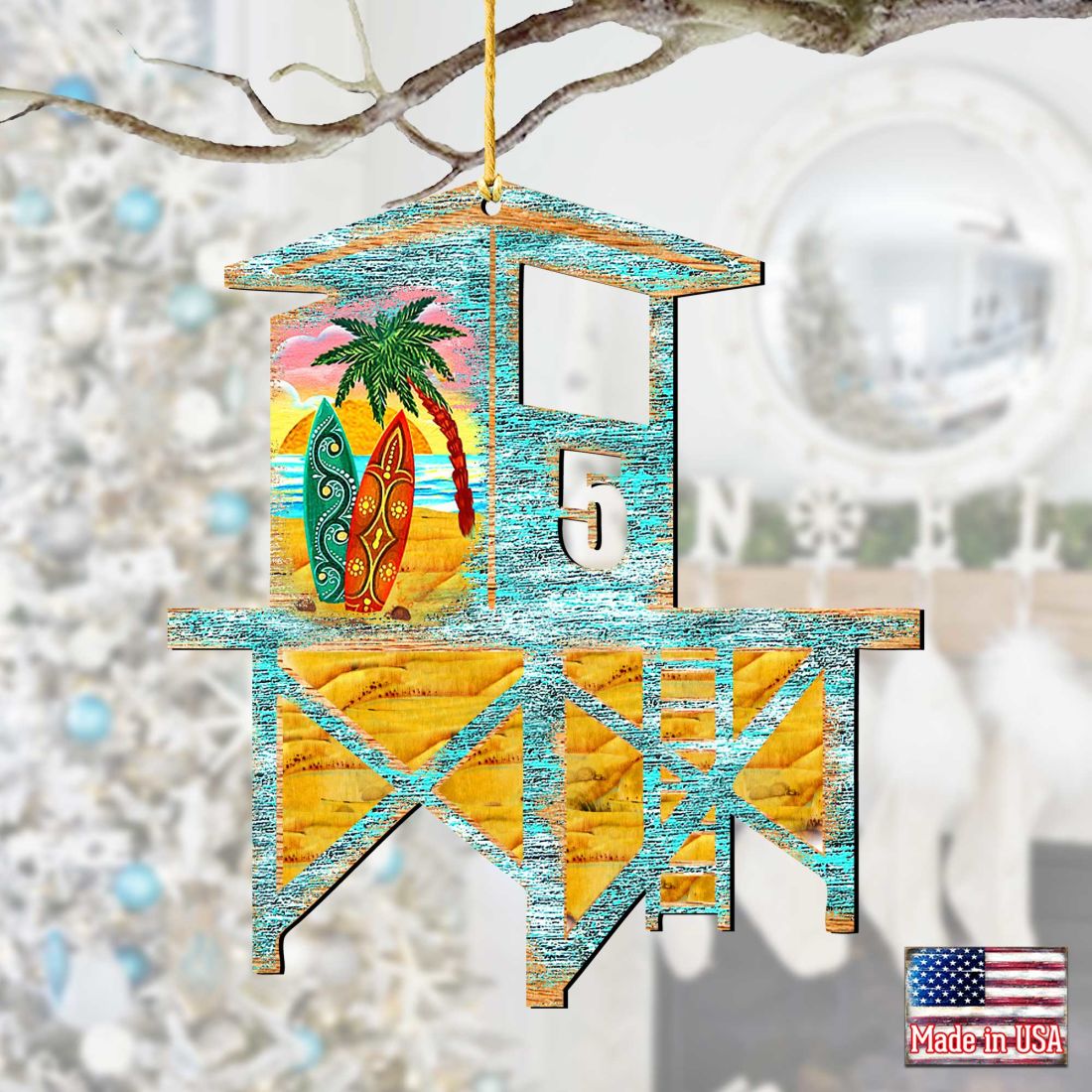 Beach Lifeguard Tower Wooden Ornaments by G. DeBrekht - Coastal Holiday Decor - 8198540