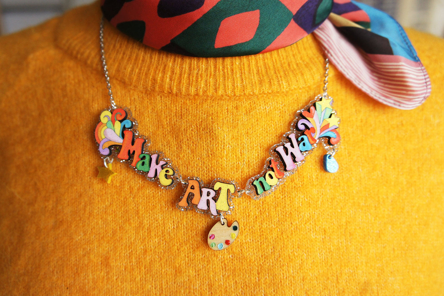 Make Tea Not War Necklace by Laliblue – Retro Statement Necklace Vintage Inspired
