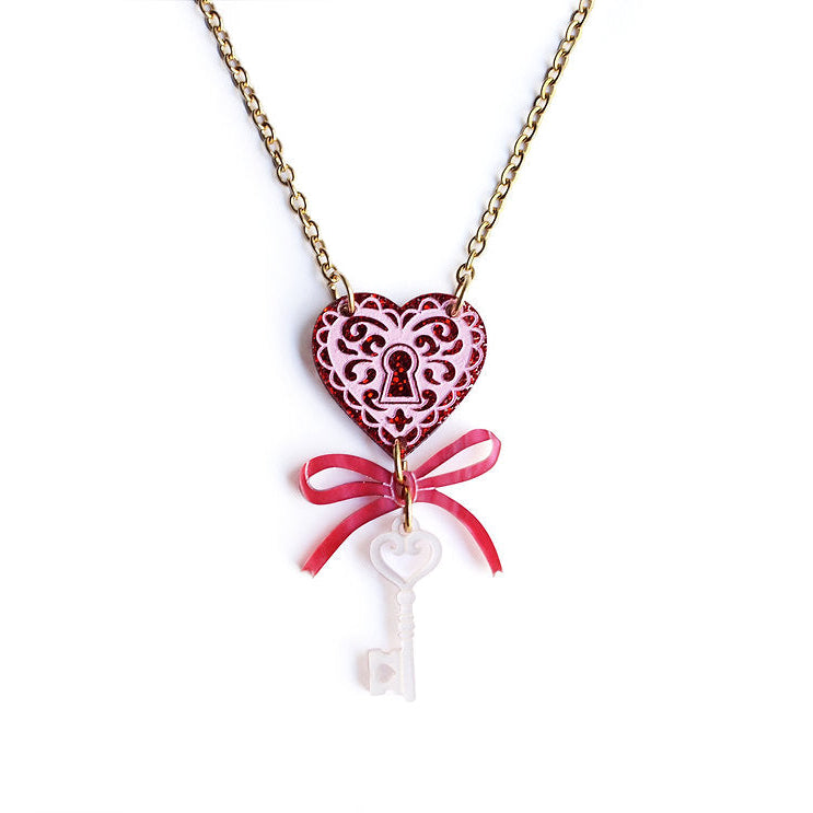 Heart with Key Necklace by Laliblue – Retro Statement Necklace Vintage Inspired