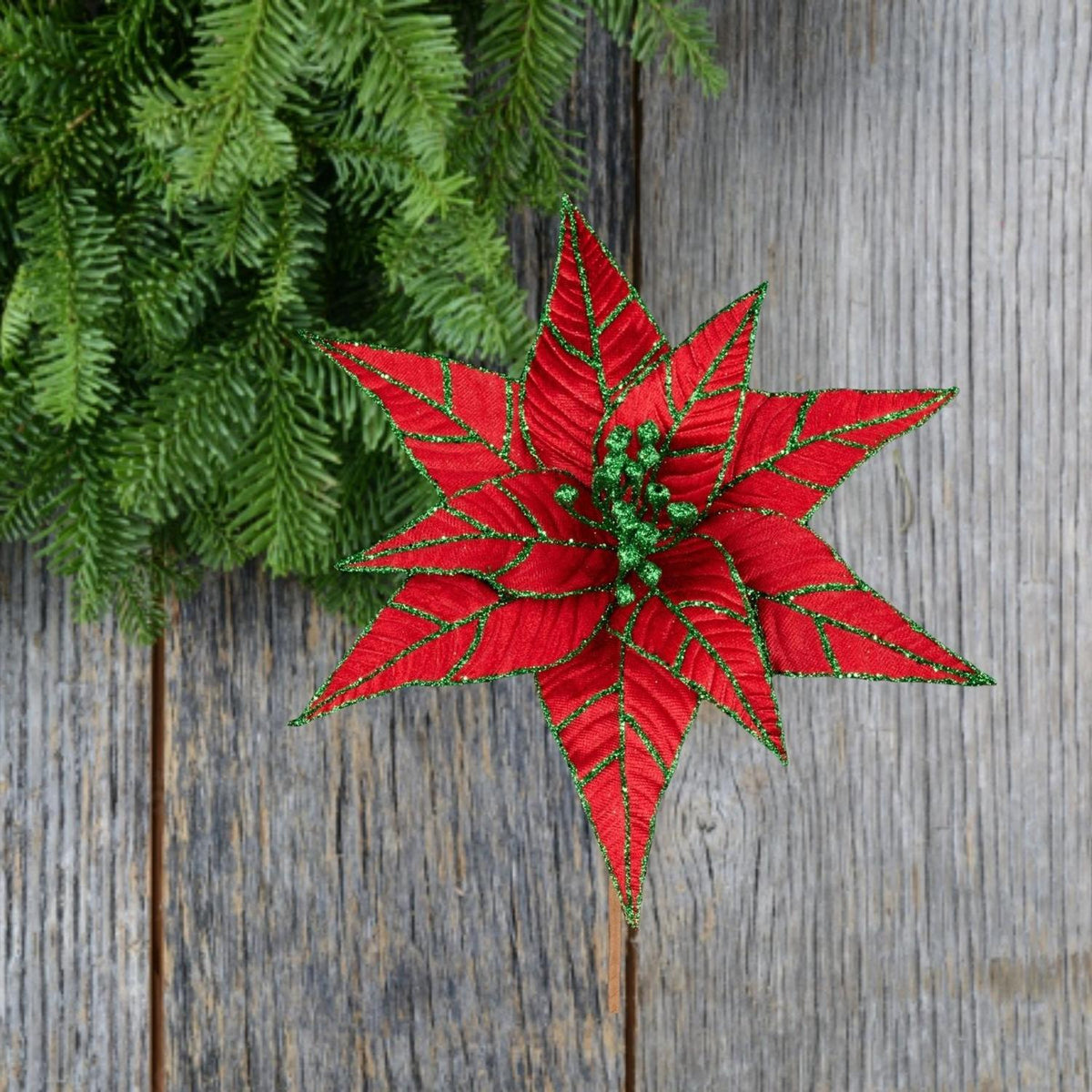 9.5" Red Velvet Poinsettia Stem