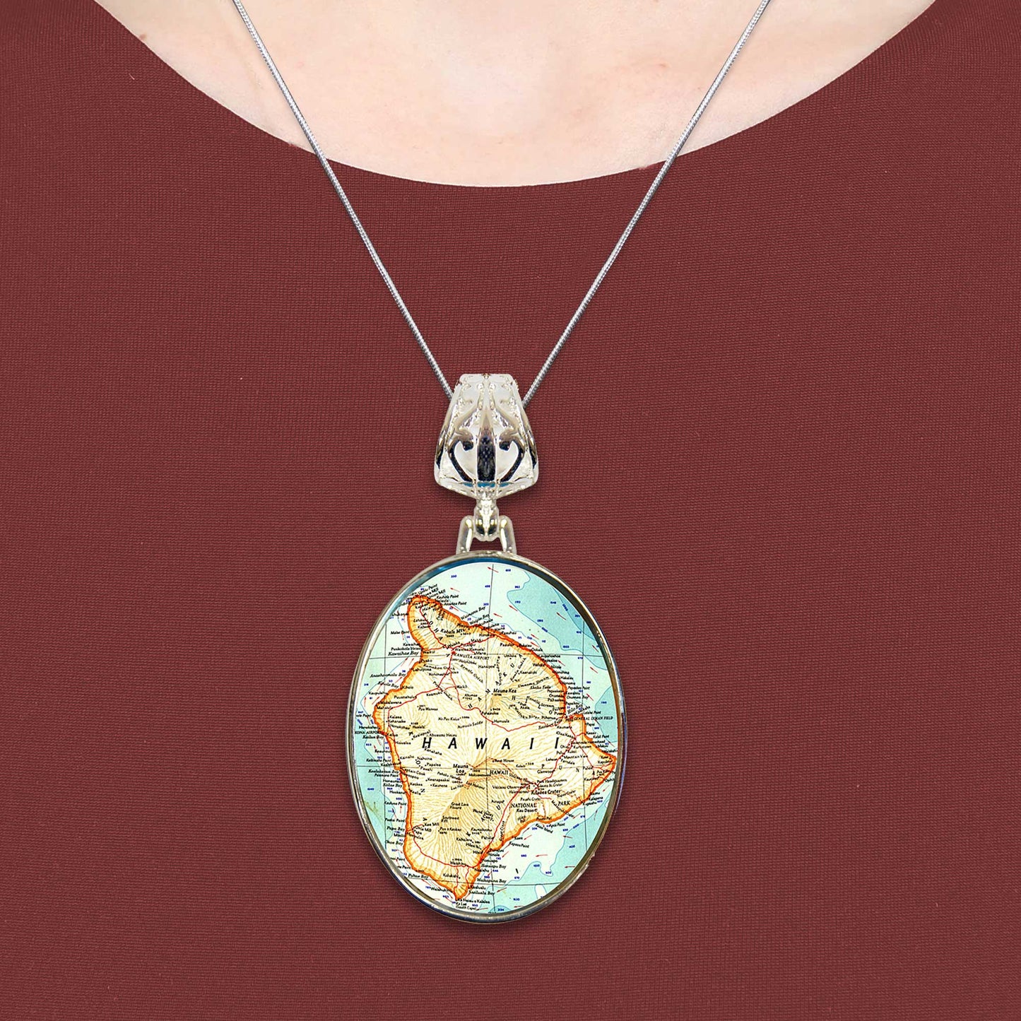 Hawaii Silver-Plated Mother of Pearl Jewelry Pendant Necklace - 44057