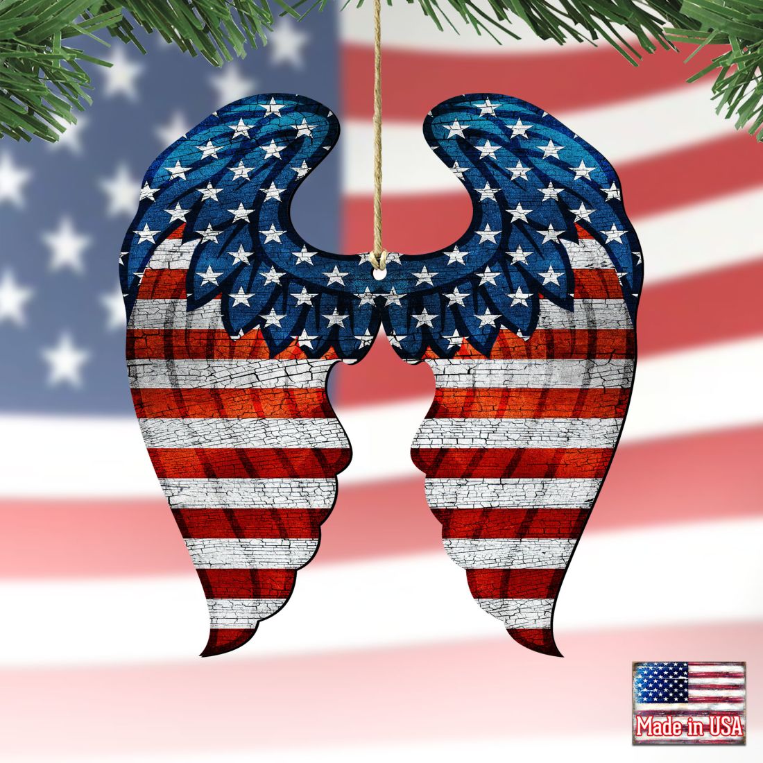 USA Wings Wooden Ornaments - American Christmas Decor - 8187131