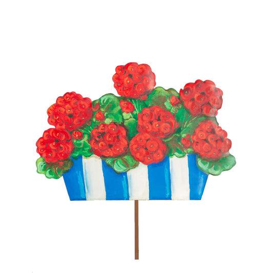Striped Pot With Geraniums