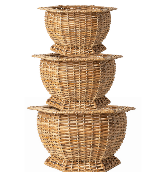 a stack of wicker baskets
