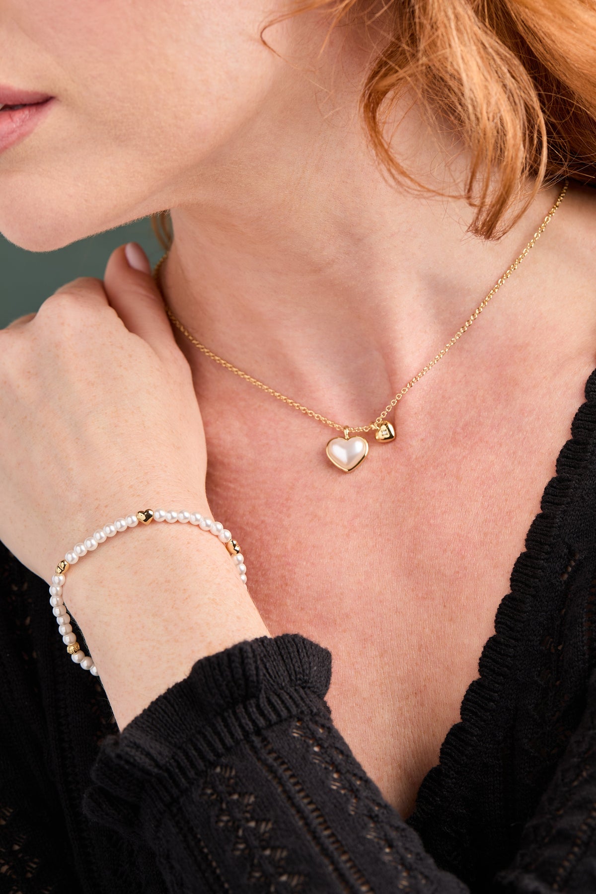 Pearl Heart Duo Charm Necklace