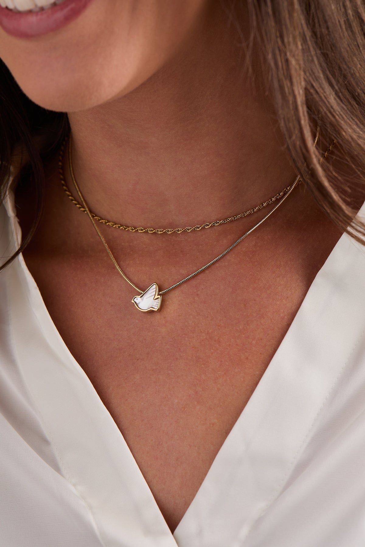 Pearlized Dove 'Peace' Slider Necklace