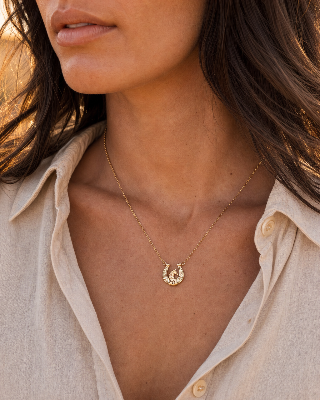 a woman wearing a necklace