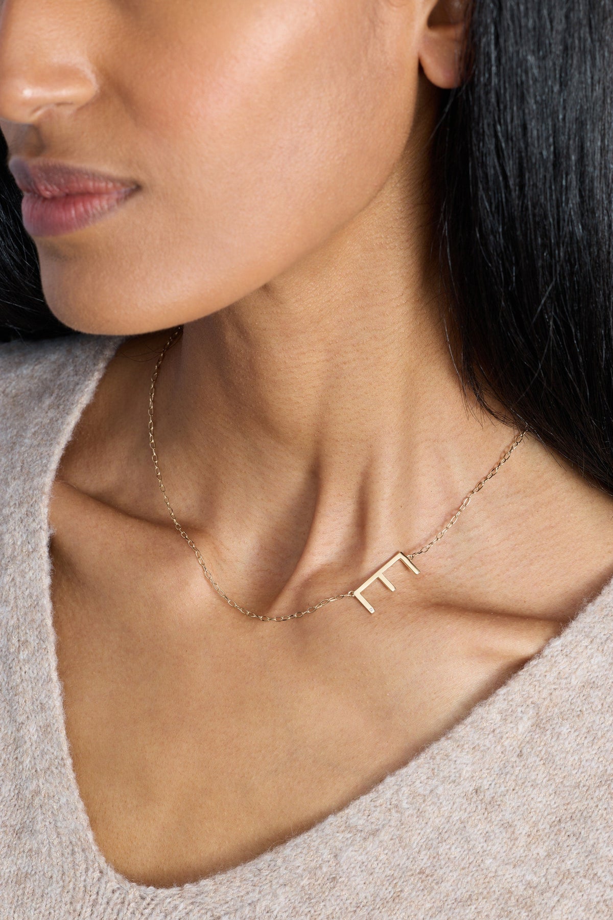 Initial E Precious Elongated Necklace