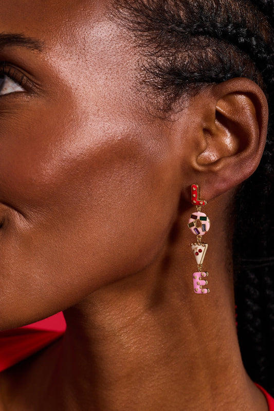 Sweet Shop 'Love' Linear Drop Statement Earrings