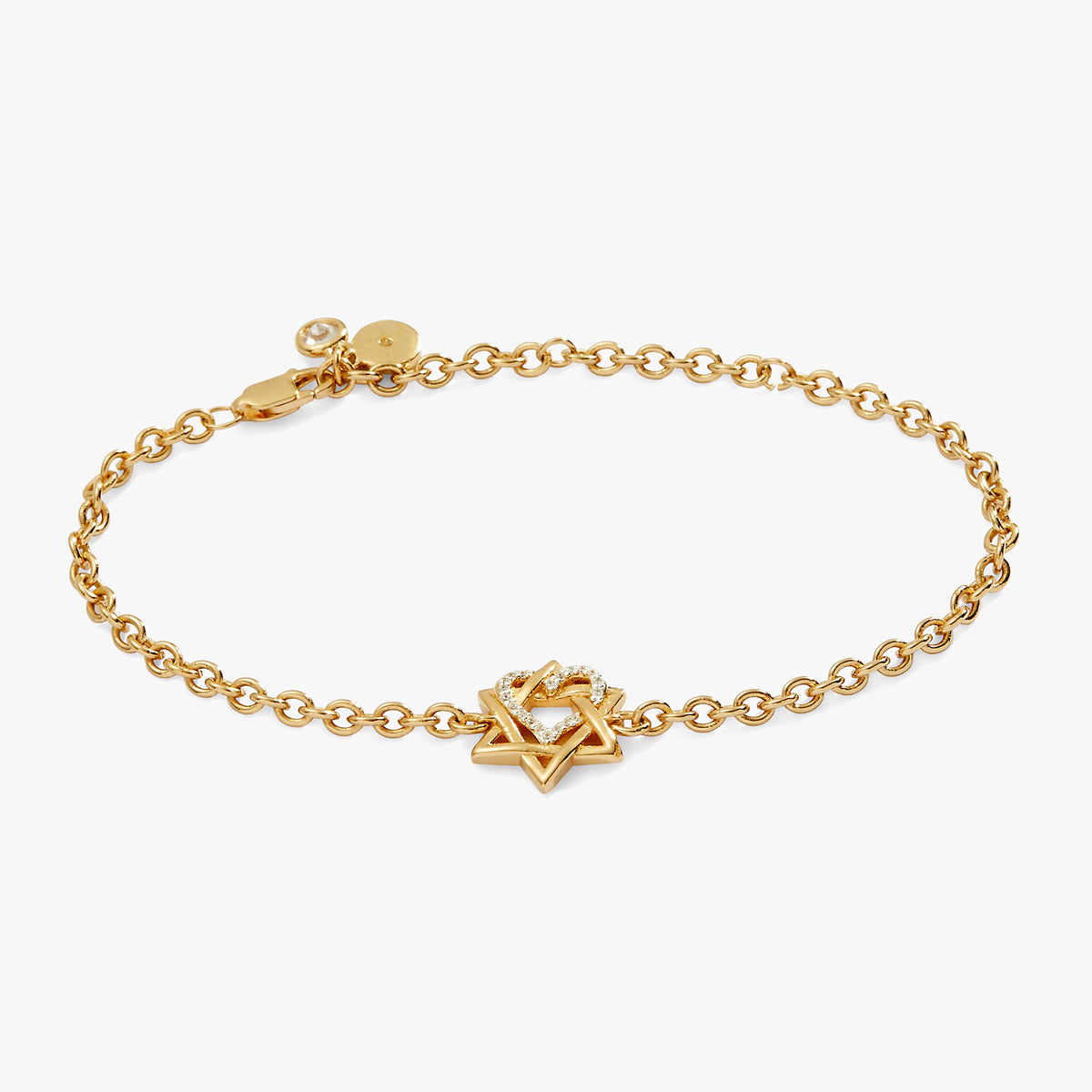 a gold bracelet with a star of david