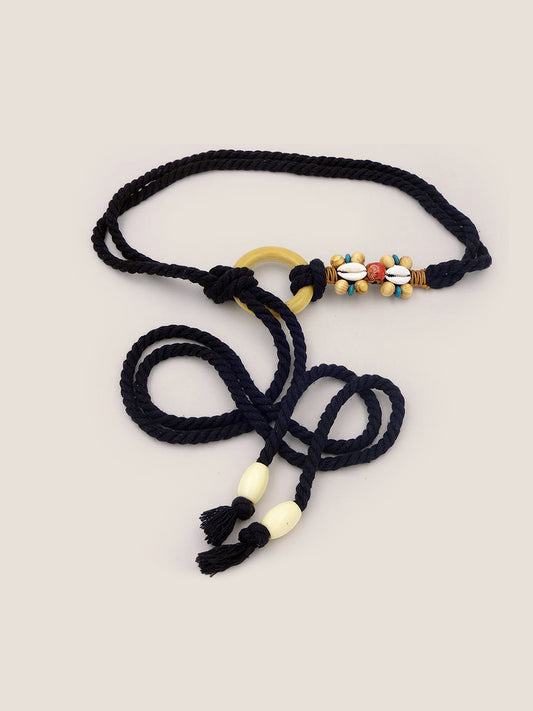 Linen Woven Belt With Wooden Beads