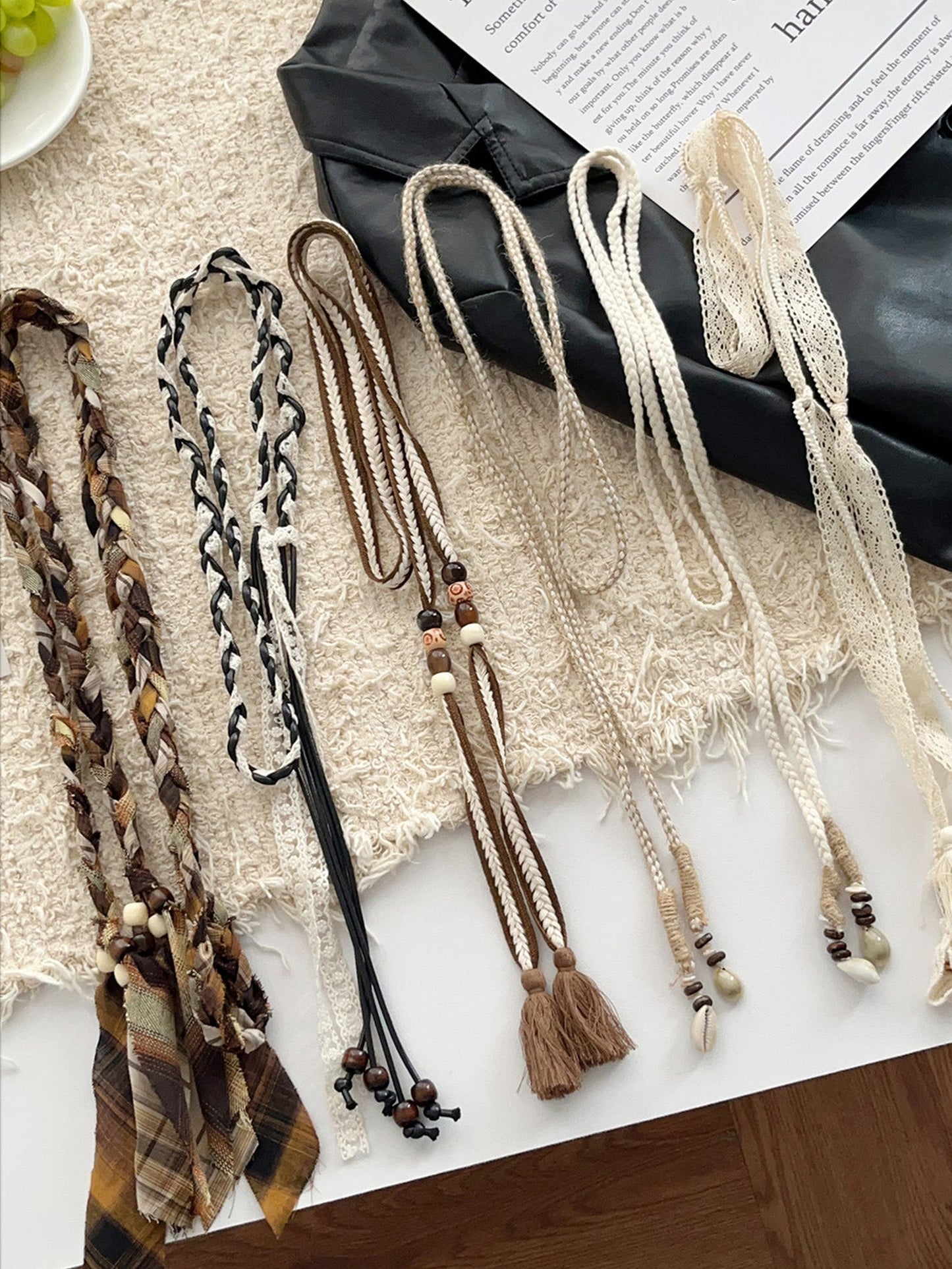 Linen Woven Belt With Fringes