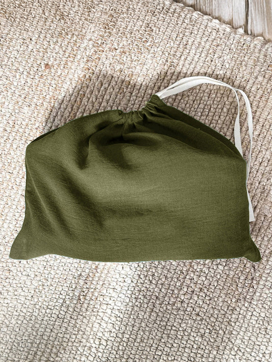 100% Linen Solid-Color Drawstring Storage Bag