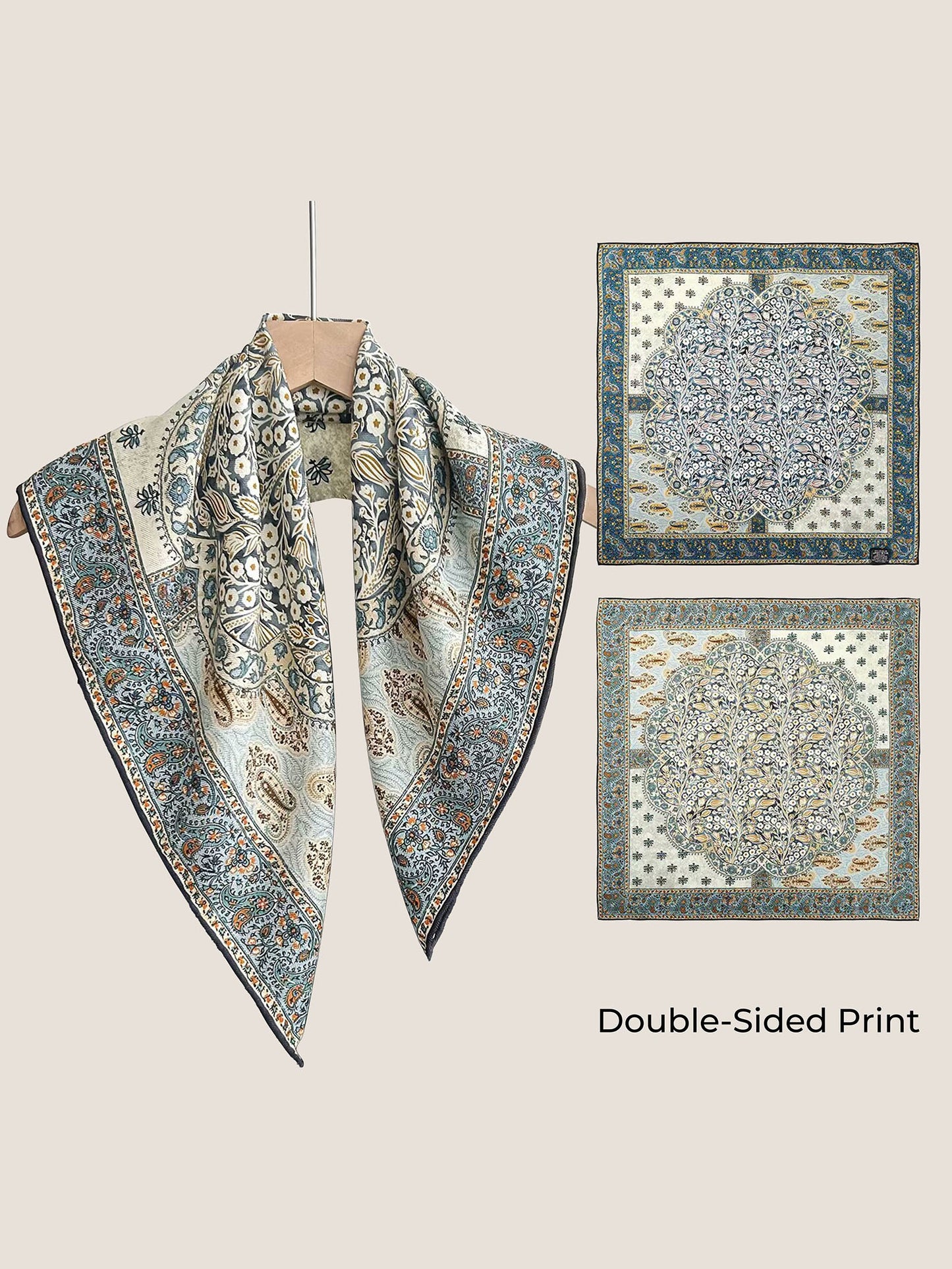 Wool Silk Printed Neck Square Scarf