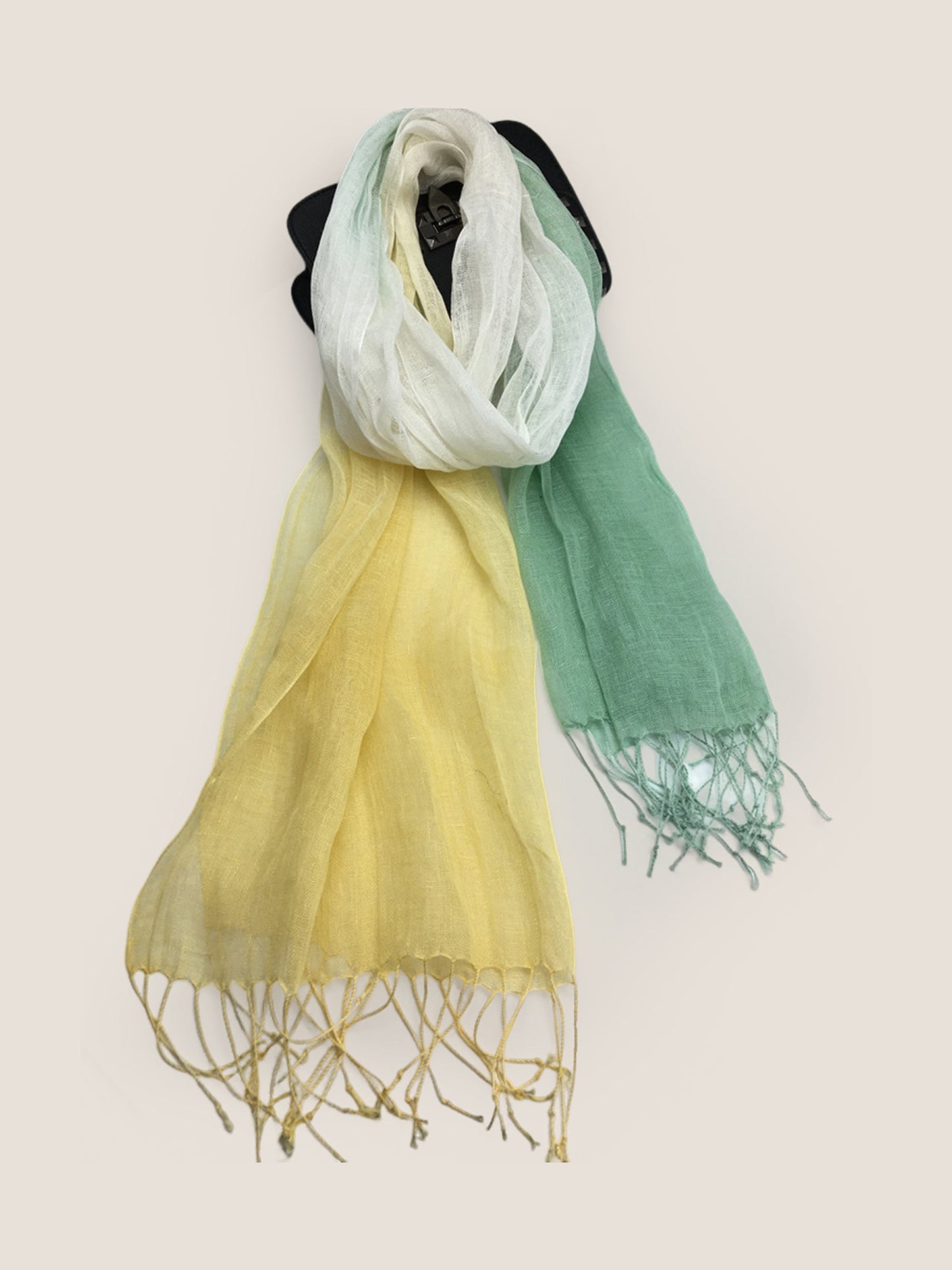 100% Linen Gradient Fringed Light Scarf