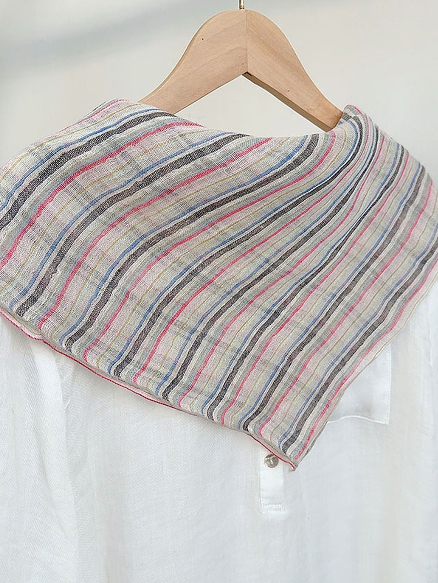 100% Linen Striped Woven Light Square Scarf