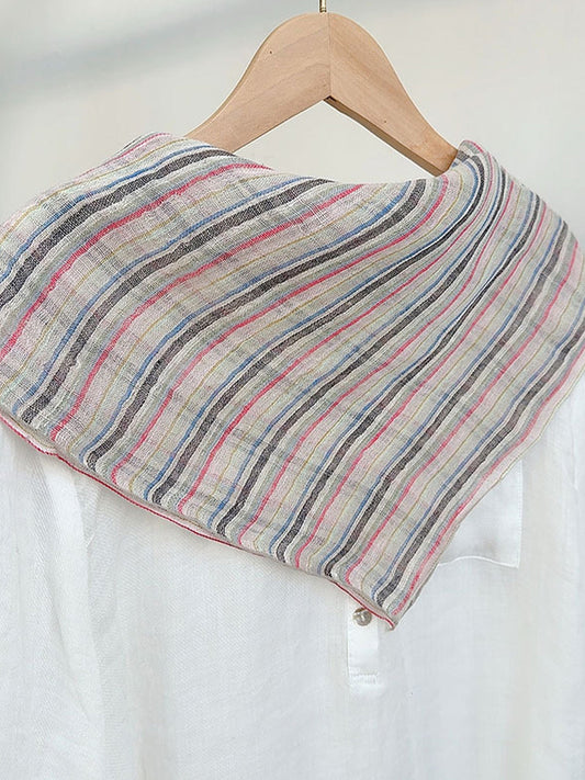 100% Linen Striped Woven Light Square Scarf