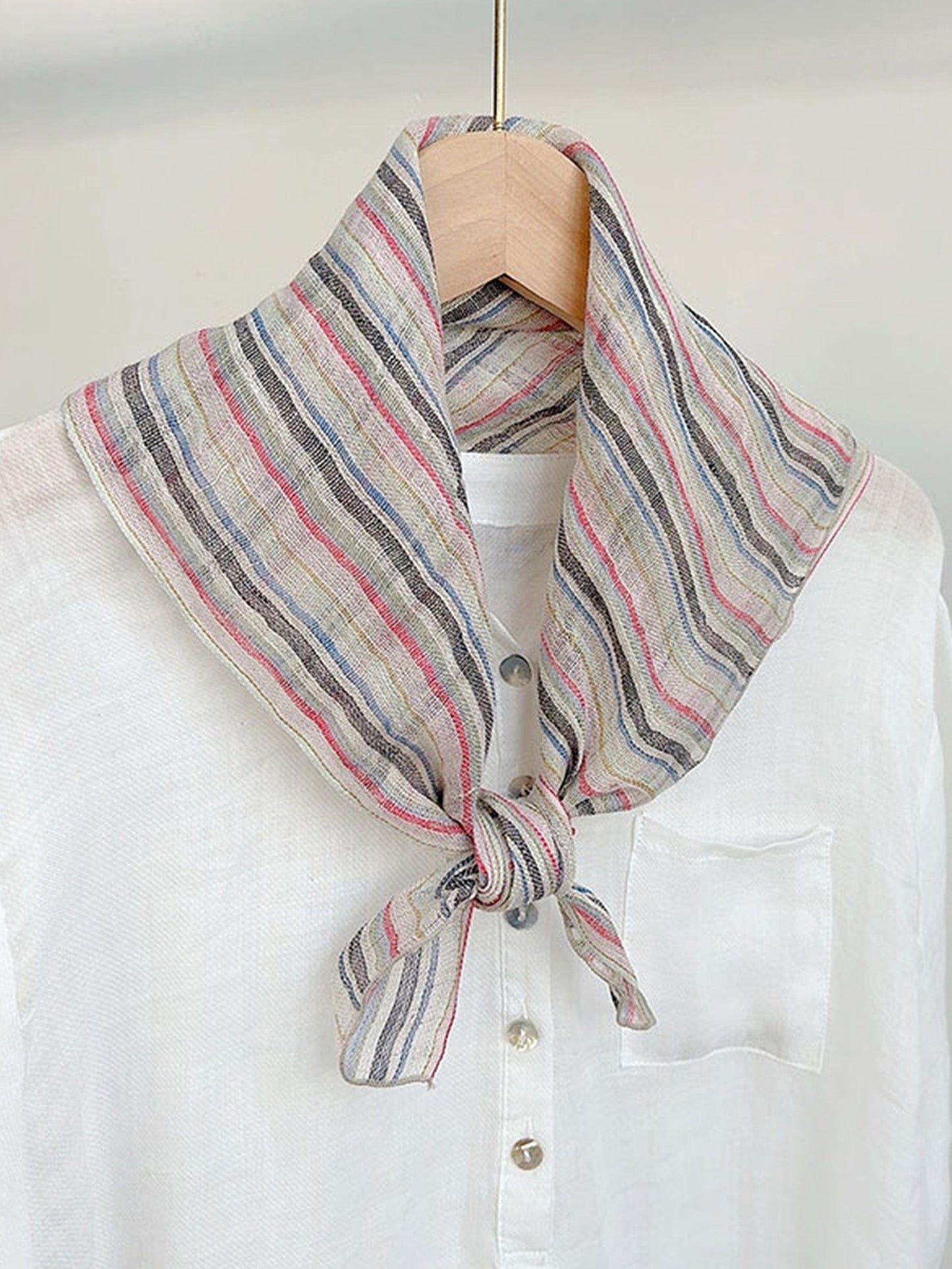 100% Linen Striped Woven Light Square Scarf