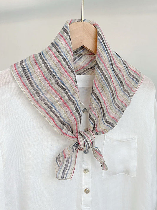 100% Linen Striped Woven Light Square Scarf