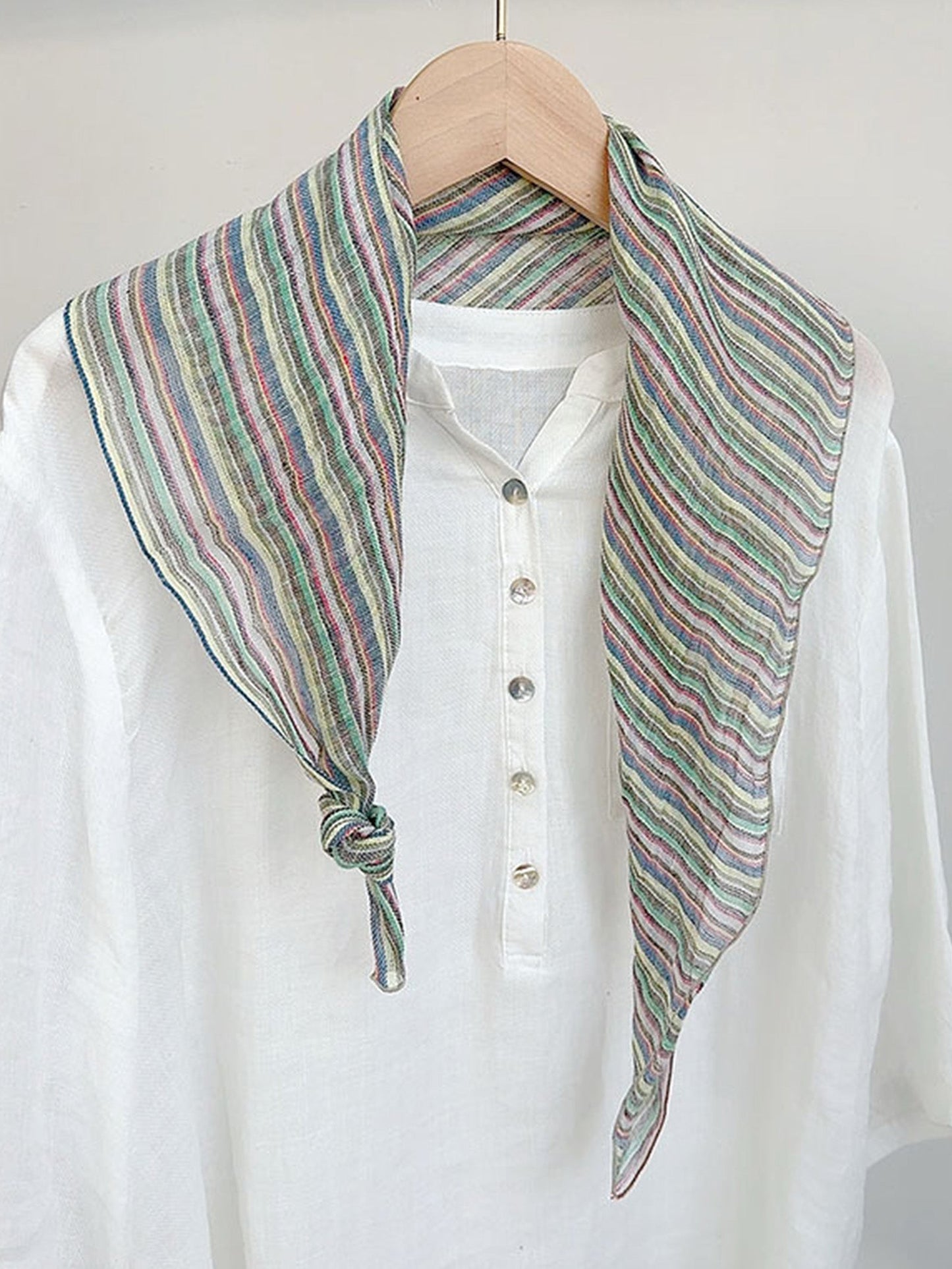 100% Linen Striped Woven Light Square Scarf