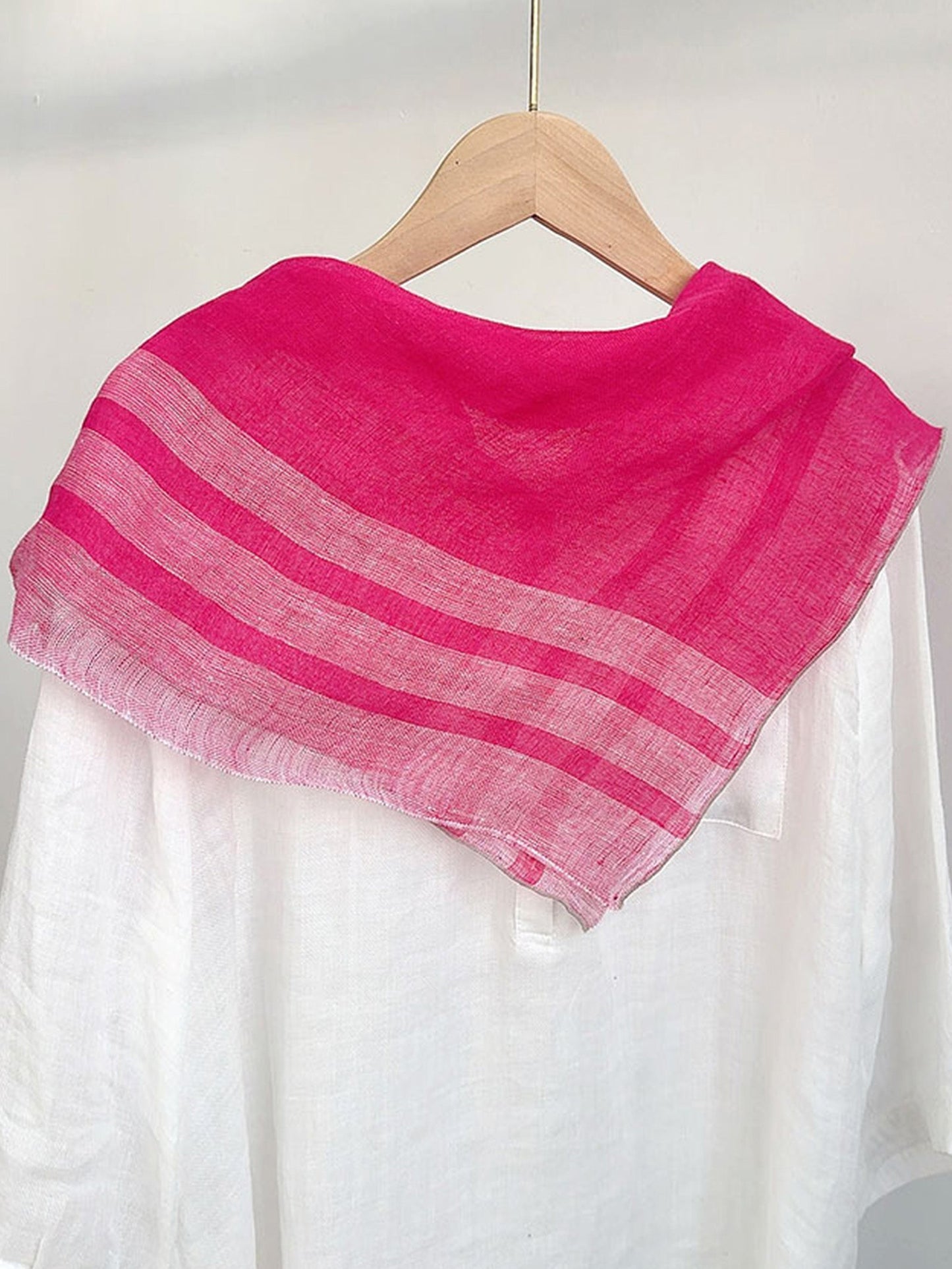 100% Linen Striped Woven Light Square Scarf