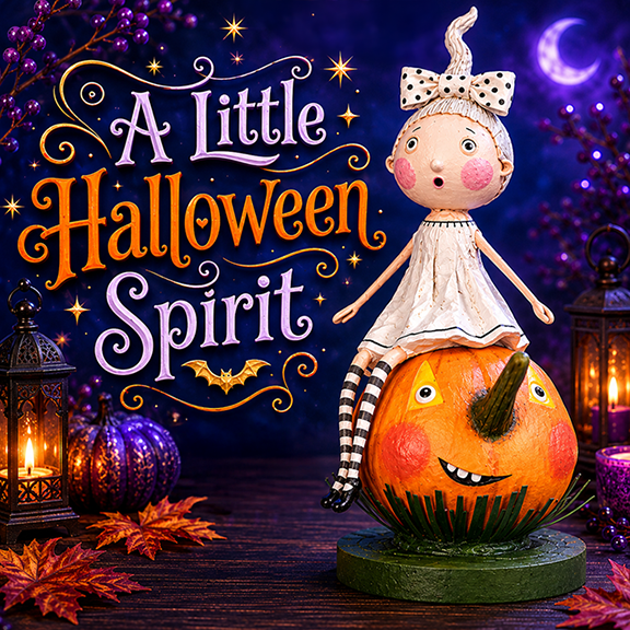 A Little Halloween Spirit Figurine by Lori Mitchell — 6.5-Inch Poly Resin Folk Art Collectible
